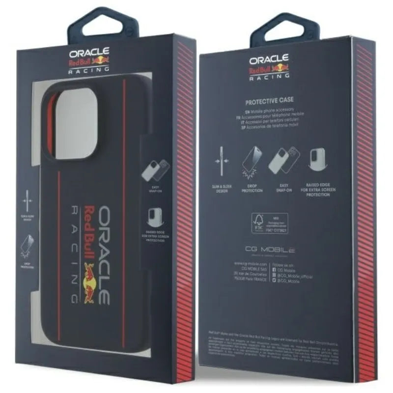 Red Bull Silicone Vertical Logo MagSafe – iPhone 16 Pro Max dėklas (tamsiai mėlynas)