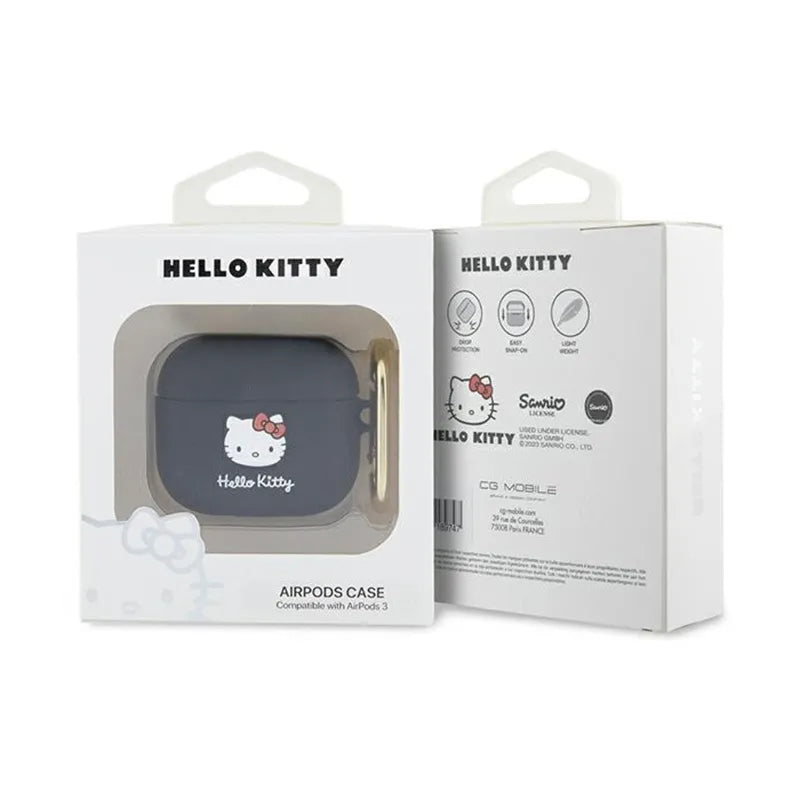 Hello Kitty silikoninis 3D „Kitty Head“ dėklas, skirtas „AirPods 3“ (juodas)