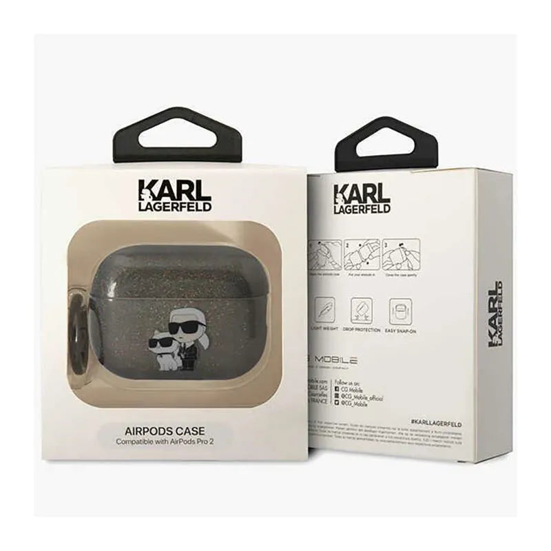Karl Lagerfeld Glitter NFT Karl & Choupette – dėklas Apple AirPods Pro 2 (juodas)