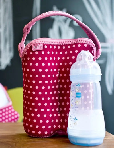 BUILT Bottle Buddy krepšys dviem buteliukams su laikikliu (Baby Pink Mini Dots)