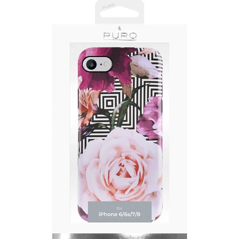 PURO Glam Geo Flowers – Dėklas, skirtas iPhone SE (2022/2020) / 8/7 / 6s (Pink Peonies)