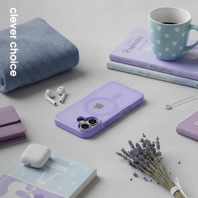 Crong Hybrid Matte Magnetic – MagSafe dėklas iPhone 17 (levandos spalvos)