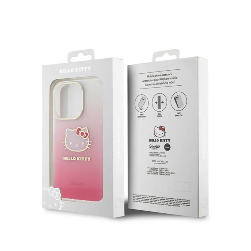 Hello Kitty IML Gradient Electrop Kitty Head dėklas iPhone 14 Pro (rožinis)