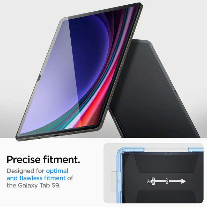Spigen GLAS.TR EZ FIT – grūdintas stiklas, skirtas Samsung Galaxy Tab S9 11" / S9 FE / S10 FE / S10 Lite 10.9" X710 / X716B / X510 / X516B / X520 / X526 / X400 / X406B
