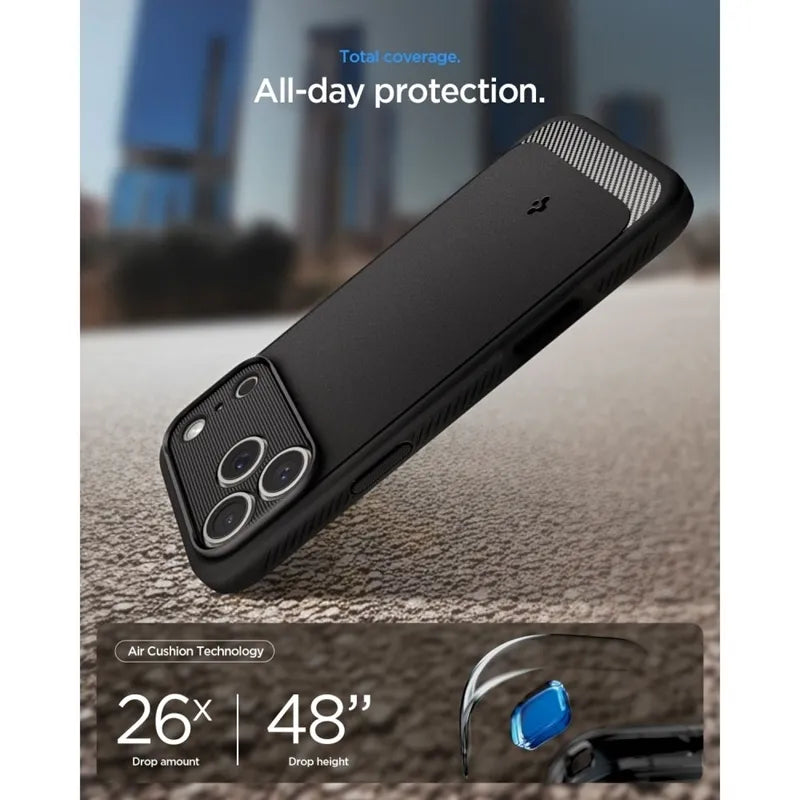 Spigen Rugged Armor Mag MagSafe – dėklas, skirtas iPhone 18 Pro Max / 17 Pro Max (matinė juoda spalva)