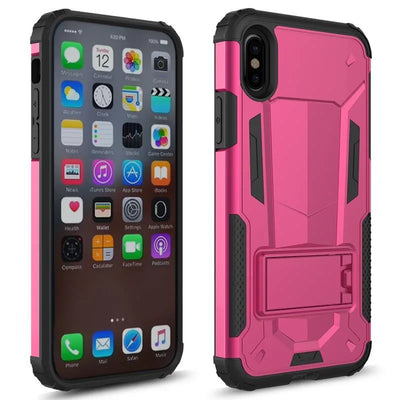 Zizo Hybrid Transformer Cover – tvirtas dėklas iPhone X su stoveliu (rožinė / juoda)