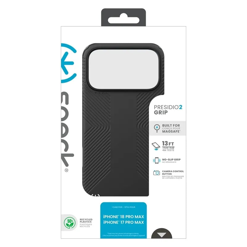 Speck Presidio2 Grip MagSafe – dėklas, skirtas iPhone 18 Pro Max / 17 Pro Max (juodas)
