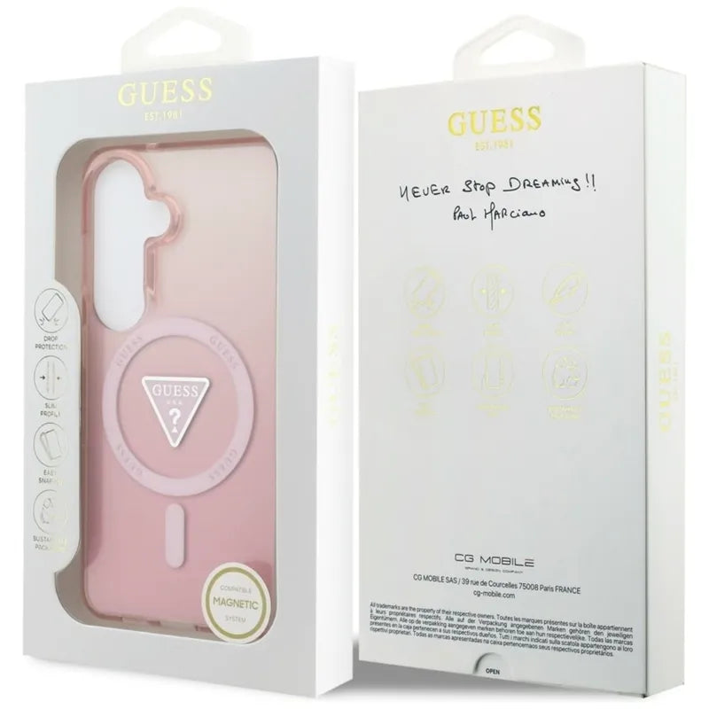 Guess IML Gradient Triangle MagSafe – Samsung Galaxy S26 dėklas (rožinis)