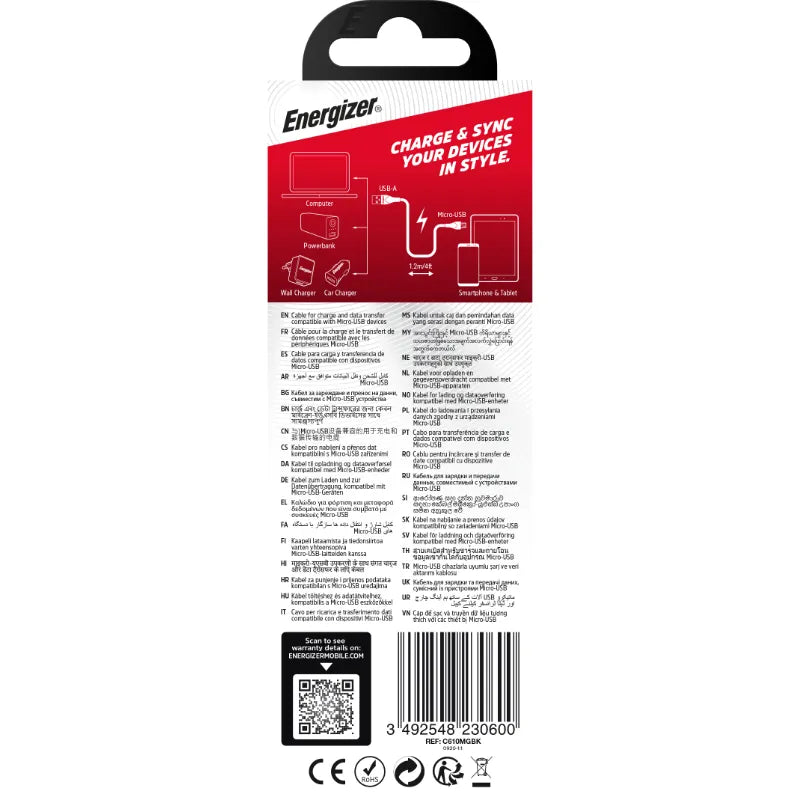 Energizer Classic - USB-A į Micro USB jungiamasis laidas 1.2 m (juodas)