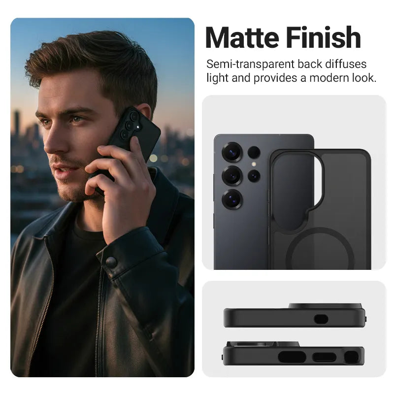 Crong Hybrid Matte Magnetic – MagSafe dėklas, skirtas Samsung Galaxy S26 Ultra (pilkas)