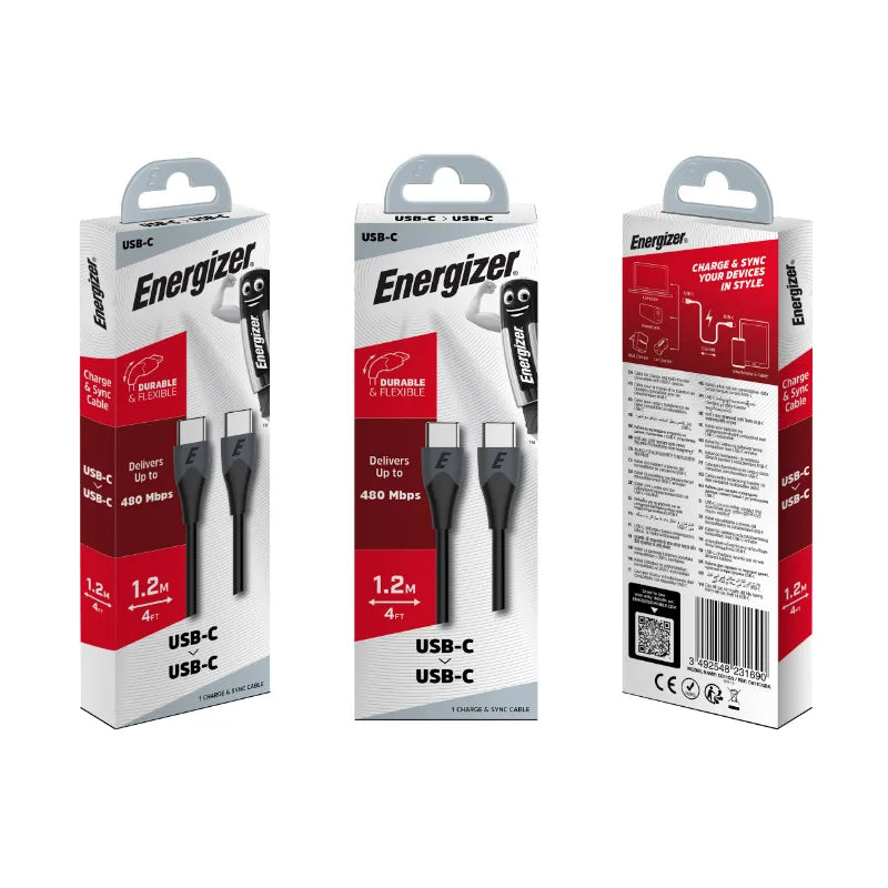 Energizer Classic – USB-C į USB-C jungiamasis laidas 1.2m (juodas)
