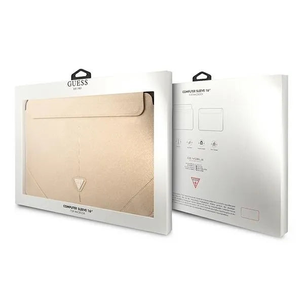 „Guess Saffiano Triangle Logo“ dėklas – 16" nešiojamojo kompiuterio krepšys (smėlio spalvos)