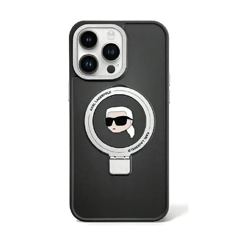 Karl Lagerfeld Ring Stand Karl Head MagSafe dėklas, skirtas iPhone 15 Plus (juodas)
