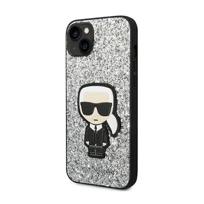 Karl Lagerfeld Glitter Flakes Ikonik – dėklas, skirtas iPhone 14 Plus (sidabrinis)