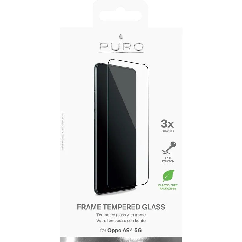 Grūdintas stiklas PURO Frame – Oppo A94 5G apsauginis stiklas (juodas rėmelis)