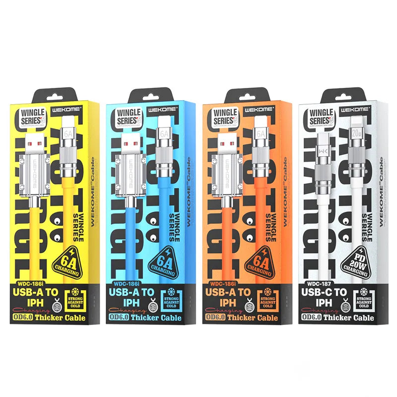 WEKOME WDC-186 Wingle serija – USB-A į Lightning greitojo įkrovimo 1 m jungiamasis laidas (baltas)