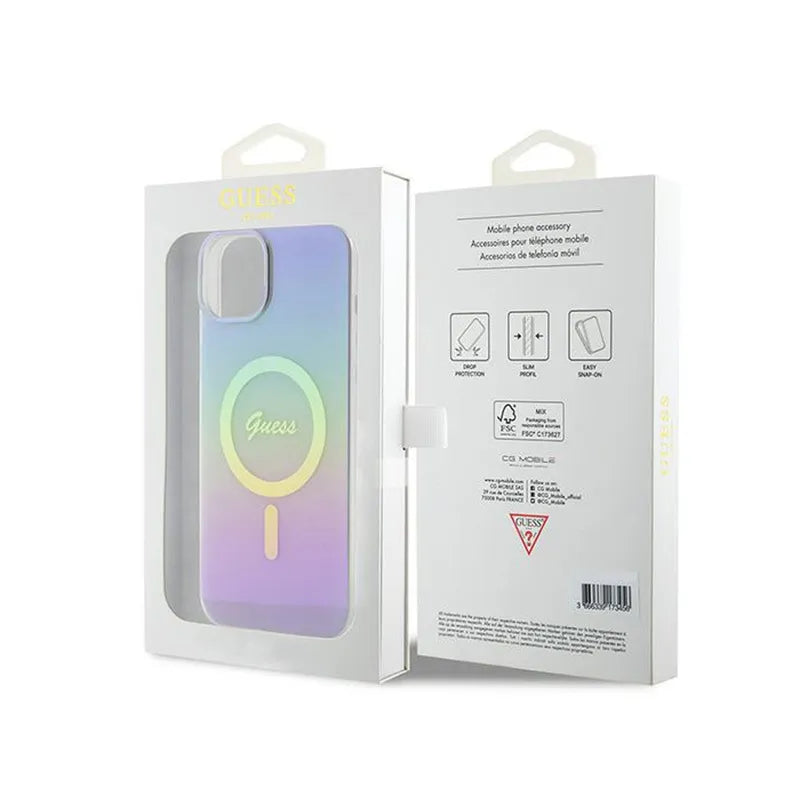 Dėklas Guess IML Iridescent MagSafe – iPhone 15 (violetinis)