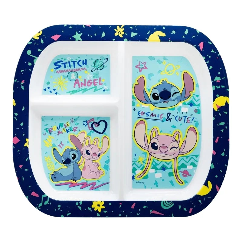 Disney Stitch – mikrobangų krosnelėje naudojama vaikiška lėkštė su skyreliais iš Stitch & Angel kolekcijos (19,5 x 22 cm)