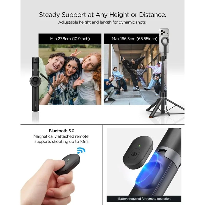 Spigen S582W MagSafe Bluetooth asmenukių lazda-trikojis – išmaniojo telefono trikojis / asmenukių lazdos laikiklis (juodas)