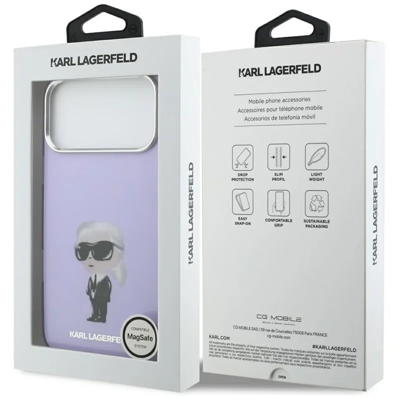 Karl Lagerfeld IML Aquarelle Karl & Choupette & Logo MagSafe - Dėklas iPhone 17 Pro Max (Violetinis)