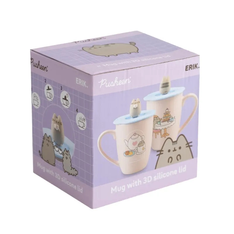 Pusheen – keraminis puodelis su silikoniniu dangteliu ir 3D figūrėle, 350 ml