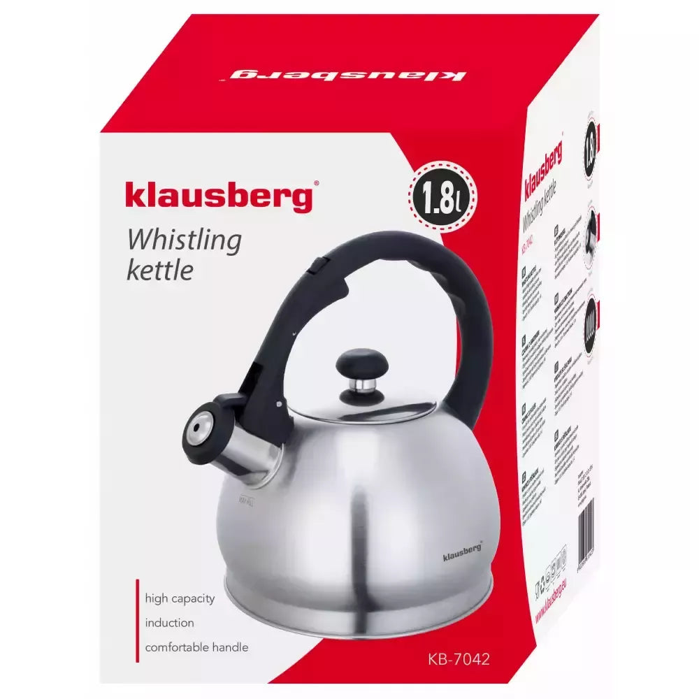 Klausberg nerūdijančio plieno virdulys su švilpuku, 1,8 l KB-7042