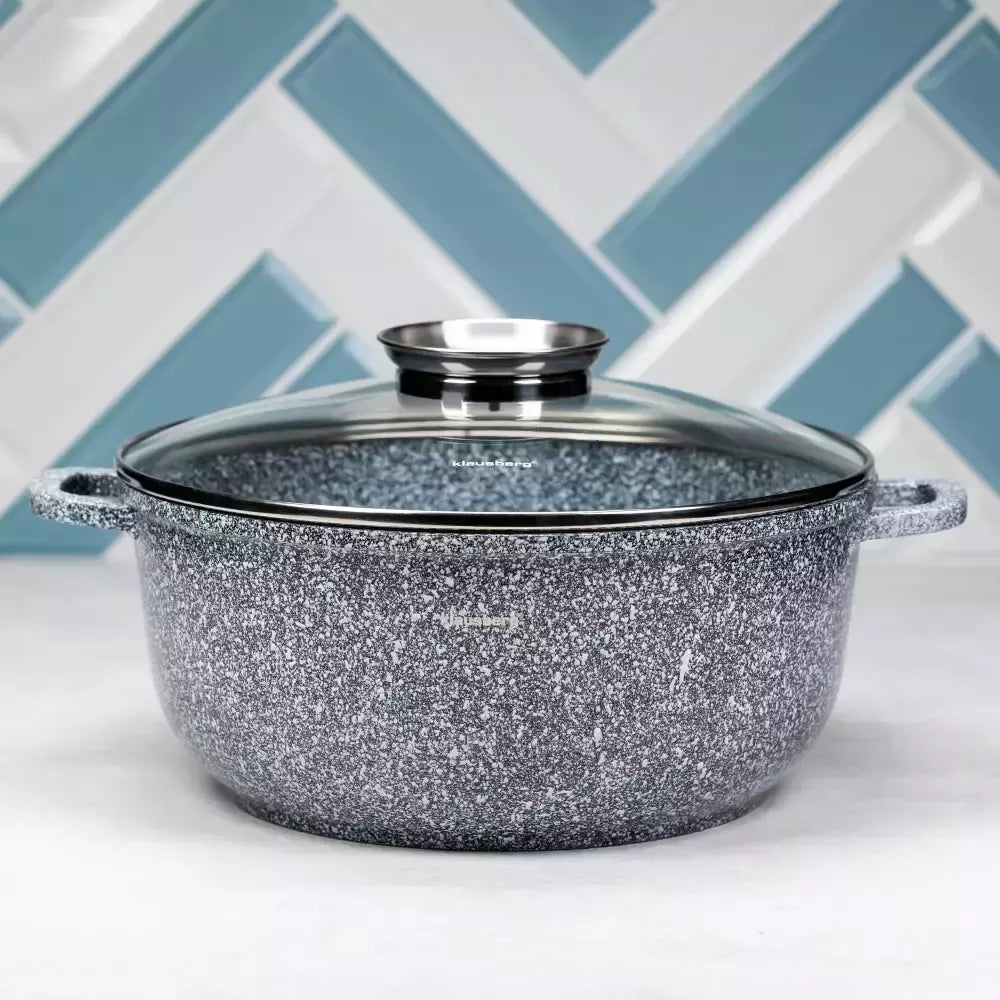 Klausberg aliuminis puodas su marmurine danga, pilkas, Ø28 cm, 6,5 l KB-7524