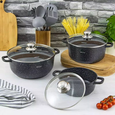 Kinghoff puodų rinkinys 6 dalių su marmuro danga Ø20 / 24 / 28 cm KH-1606