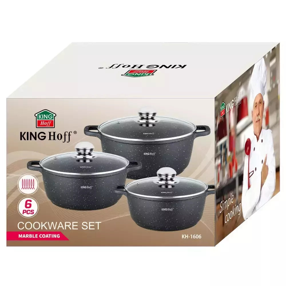 Kinghoff puodų rinkinys 6 dalių su marmuro danga Ø20 / 24 / 28 cm KH-1606