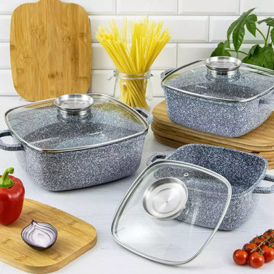 Klausberg marmuriniai puodai su dangčiais, 6 dalių rinkinys, pilki, Ø20/24/28 cm KB-7534