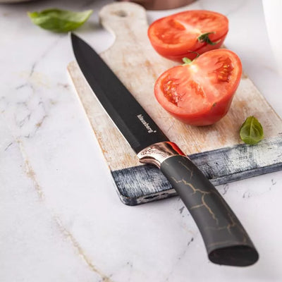 Klausberg virtuvinių peilių rinkinys su stovu, 5 dalių, juodas su rudos spalvos elementais KB-7799