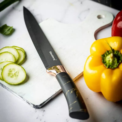 Klausberg virtuvinių peilių rinkinys su stovu, 5 dalių, juodas su rudos spalvos elementais KB-7768