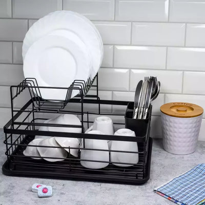 Kinghoff dviejų eilių indų džiovyklė, plienas–plastikas, juoda KH-1716