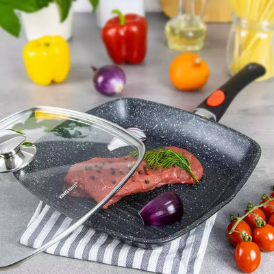 KINGHoff aliumininė keptuvė su marmurine danga ir nuimama rankena, Ø24 cm, juoda KH-1510