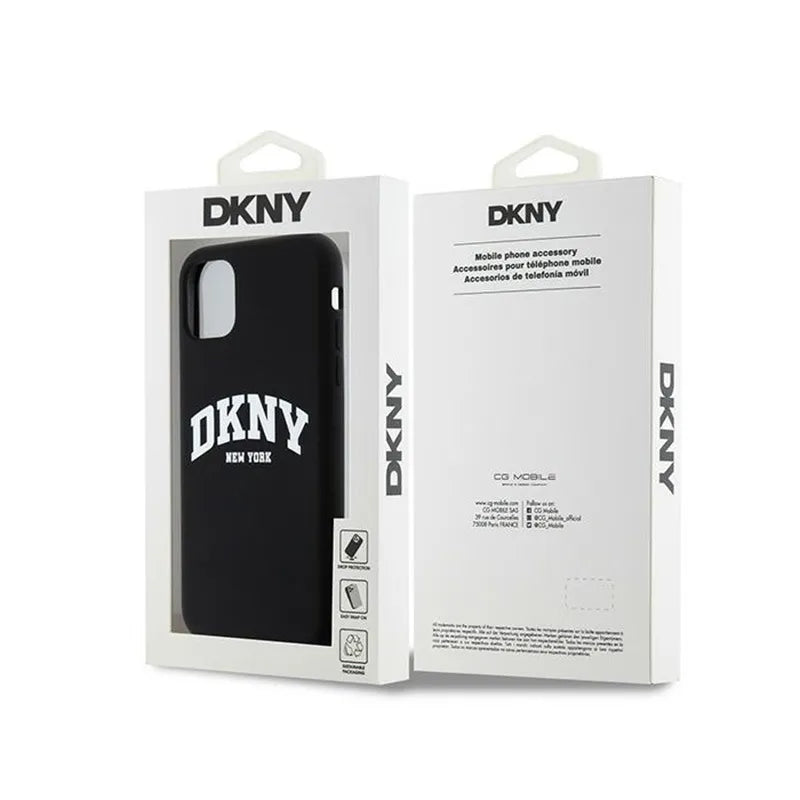 DKNY Liquid Silicone White Printed Logo MagSafe – dėklas iPhone 11 (juodas)