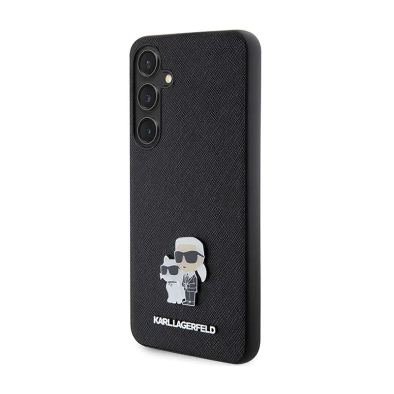 Karl Lagerfeld Saffiano Karl & Choupette Metal Pin – Samsung Galaxy S24 dėklas (juodas)