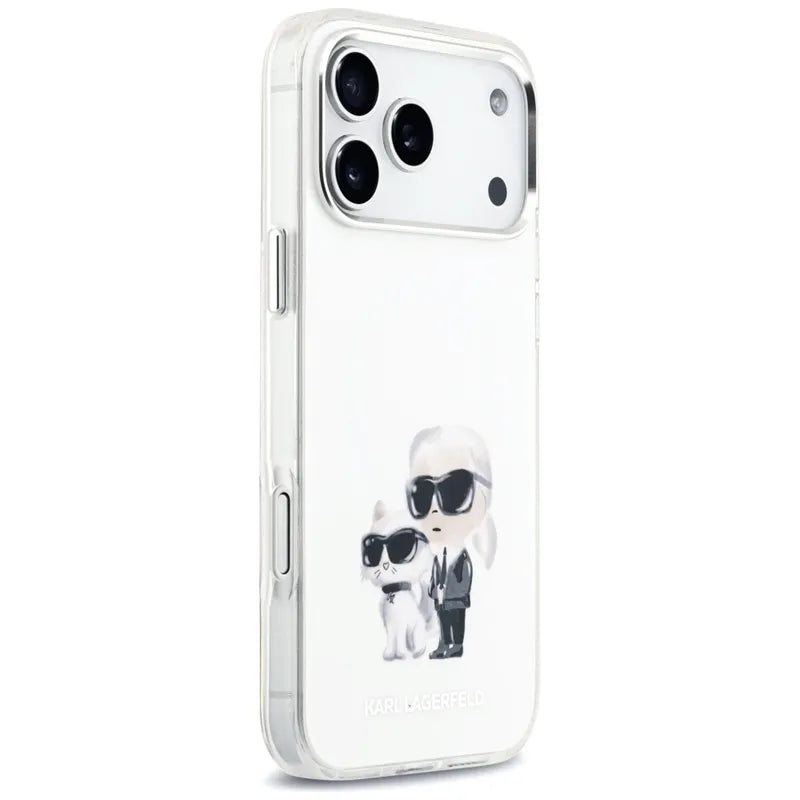 Karl Lagerfeld IML Aquarelle Karl & Choupette & Logo MagSafe dėklas, skirtas iPhone 17 Pro Max (baltas)