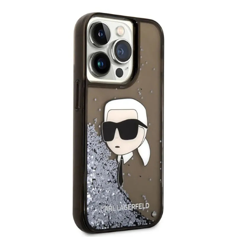 Karl Lagerfeld Liquid Glitter NFT Karl's Head – dėklas iPhone 14 Pro (juodas)