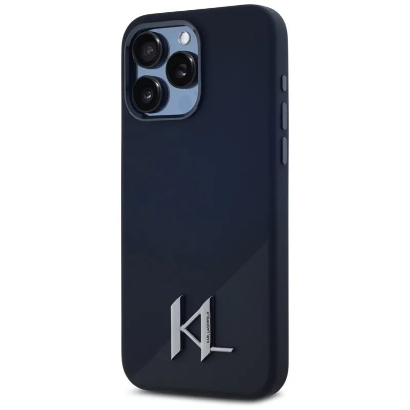 Karl Lagerfeld Silicone Shadow Metal Initial MagSafe – dėklas, skirtas iPhone 15 Pro (juodas)