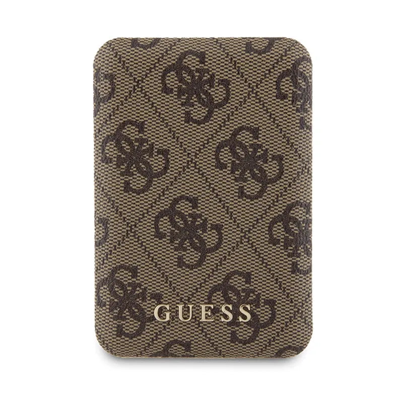 Guess rinkinys MagSafe 4G Metal Gold Logo – dėklas + 5000mAh MagSafe išorinis akumuliatorius, skirtas iPhone 15 Pro (rudas)