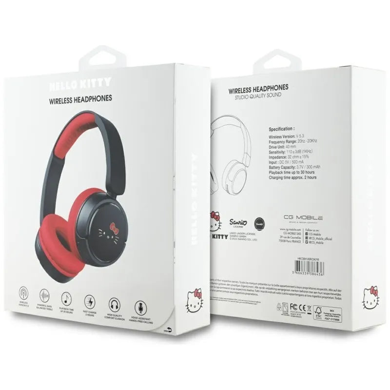 Hello Kitty Face Logo – belaidės Bluetooth 5.3 ausinės (raudonos)