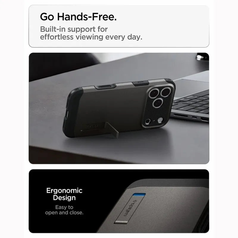 Spigen Tough Armor T Mag MagSafe – dėklas, skirtas iPhone 18 Pro / 17 Pro (Gunmetal)