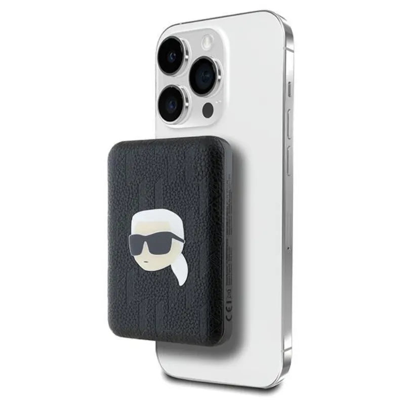 Karl Lagerfeld Karl Head Pin MagSafe – belaidė išorinė baterija 5000 mAh 15 W (juoda)