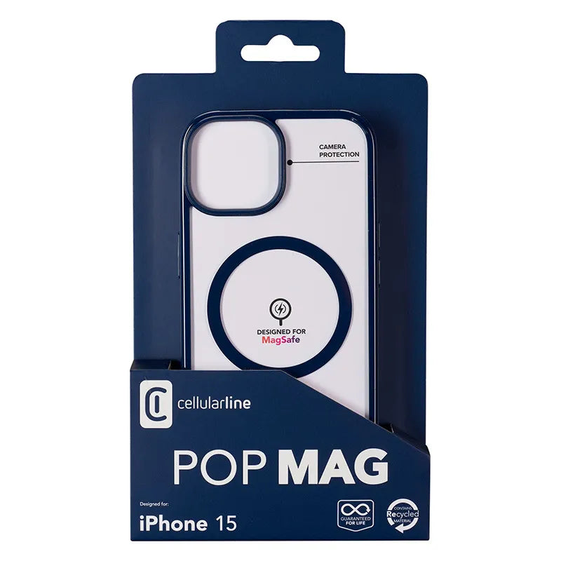 Cellularline Pop Mag – iPhone 15 MagSafe dėklas (mėlynas)