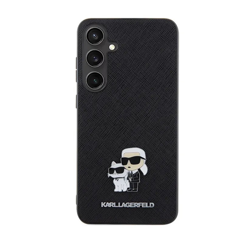 Karl Lagerfeld Saffiano Karl & Choupette Metal Pin – Samsung Galaxy S24 dėklas (juodas)