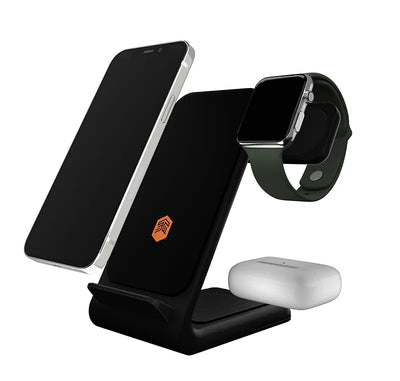 STM ChargeTree Swing 3-in-1 įkrovimo stotelė telefonui, AirPods ausinėms ir Apple Watch laikrodžiui – juoda
