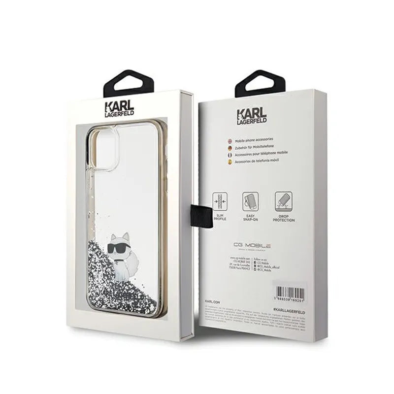 Karl Lagerfeld Liquid Glitter Choupette – dėklas iPhone 11 (skaidrus)