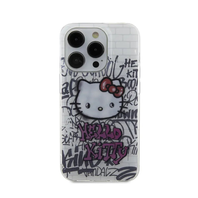Hello Kitty IML Kitty On Bricks Graffiti - dėklas iPhone 15 Pro (baltas)