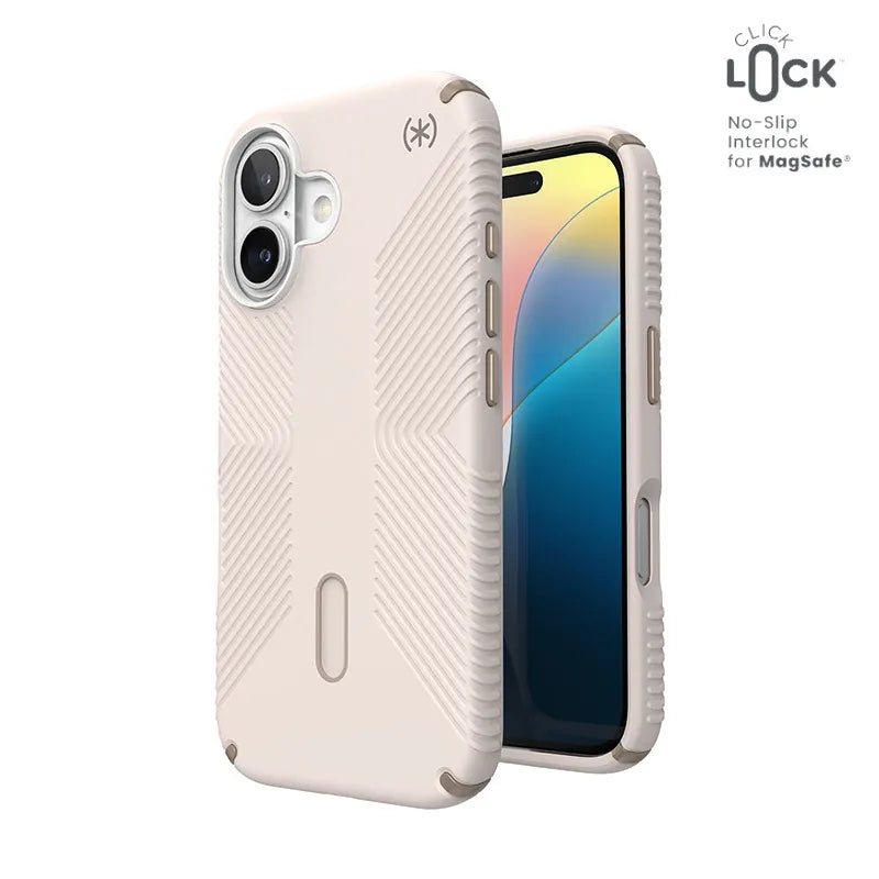 Speck Presidio2 Grip ClickLock & MagSafe - dėklas iPhone 16 (Bleached Bone / Heirloom Gold / Hazel Brown)