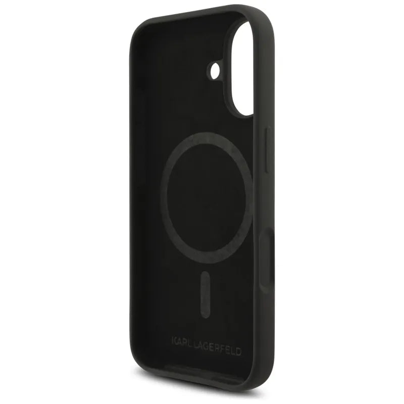 Karl Lagerfeld Silicone Karl & Choupette Ring MagSafe – dėklas iPhone 17 (juodas)